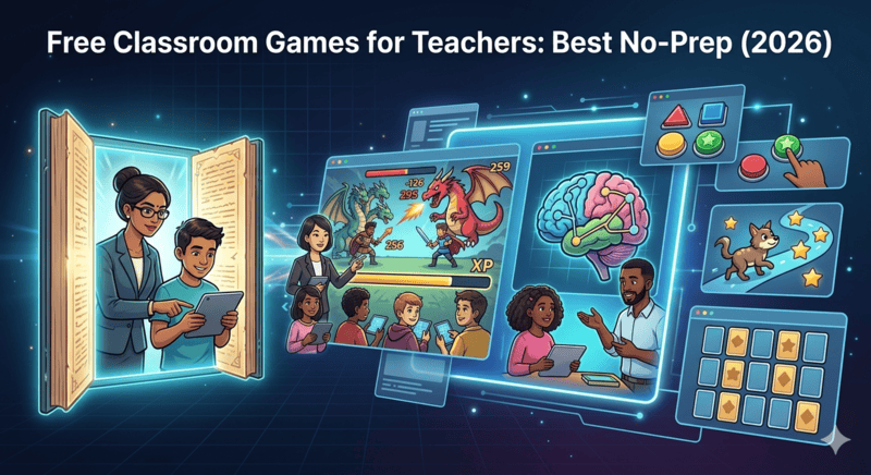 Free no-prep classroom games for teachers compared - Boss Battle multiplayer, Neural Training Simulator, Blooket, Gimkit and Kahoot in 2026