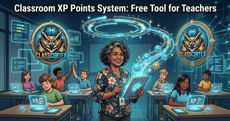 Teacher awarding classroom XP points to students using the Class Cortex Command Deck