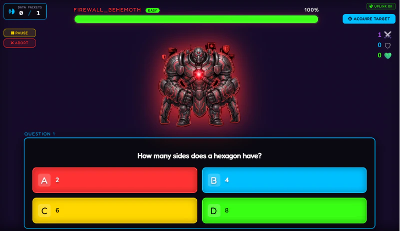 Teacher running a live multiplayer Boss Battle classroom game with students answering on their own devices via QR code