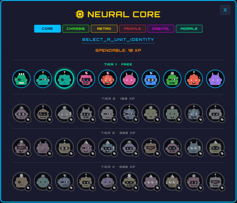 Class Cortex Command Deck showing squads, goals, and the Neural Core avatar economy