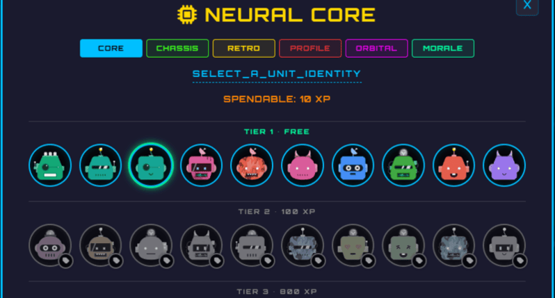Class Cortex Neural Core Economy showing the student avatar shop