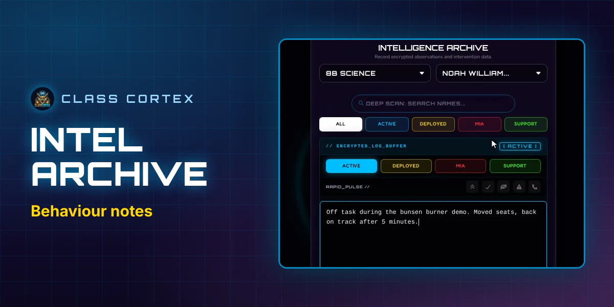Class Cortex Intel Archive system settings screen
