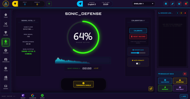 Class Cortex Sonic Defence noise monitor interface