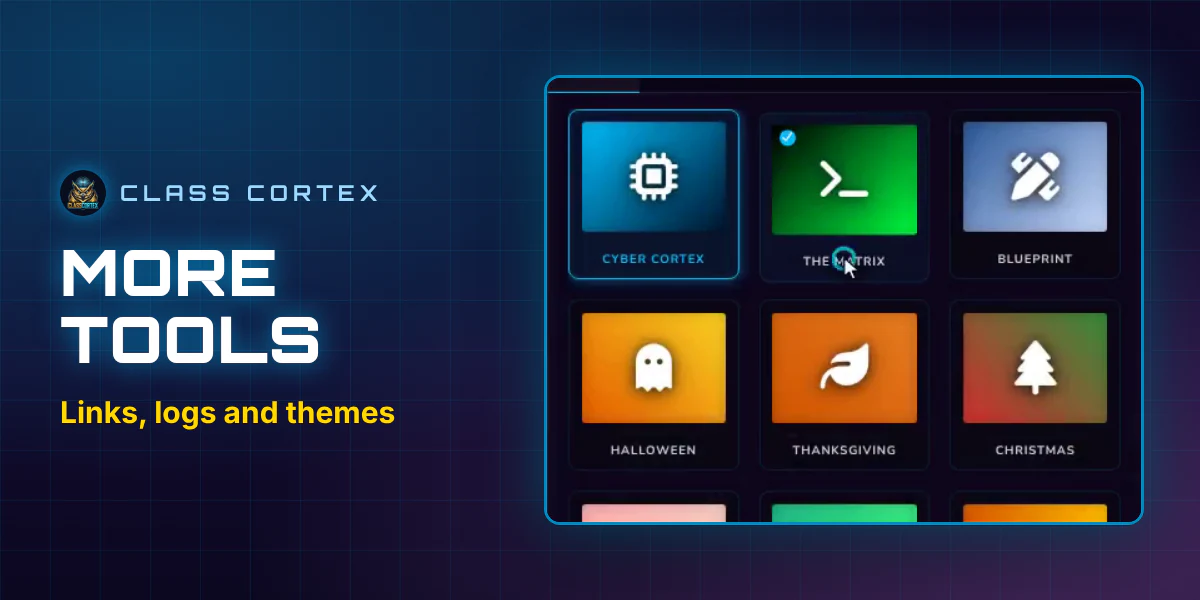 Class Cortex Broadcast Deck, Mission Log, and Themes features
