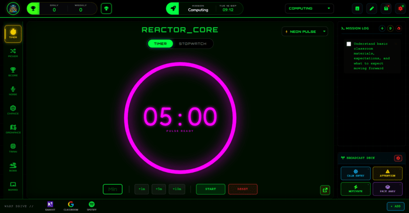 Class Cortex Broadcast Deck, Mission Log, and Themes features