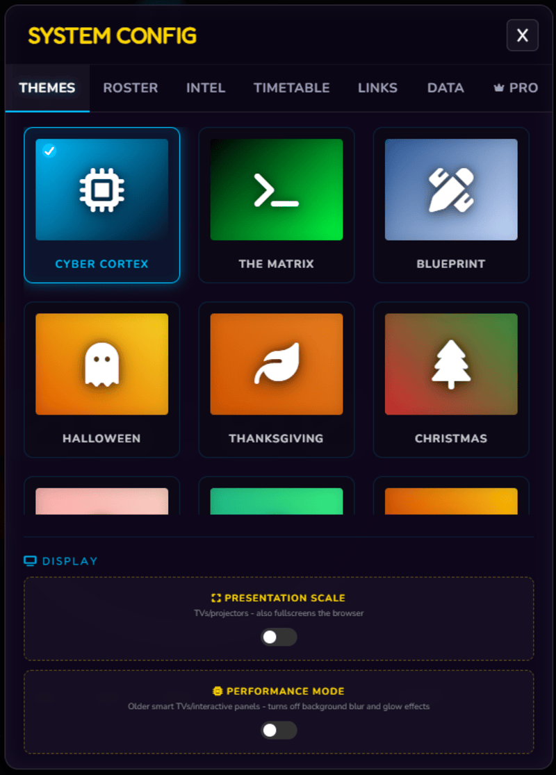 Class Cortex Themes gallery in Settings