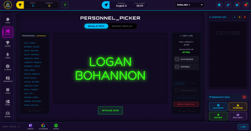 Class Cortex random Student Picker interface
