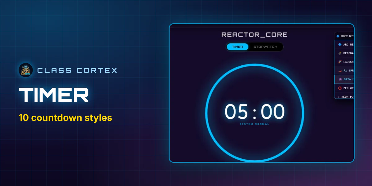 Class Cortex Timer widget on the classroom scoreboard