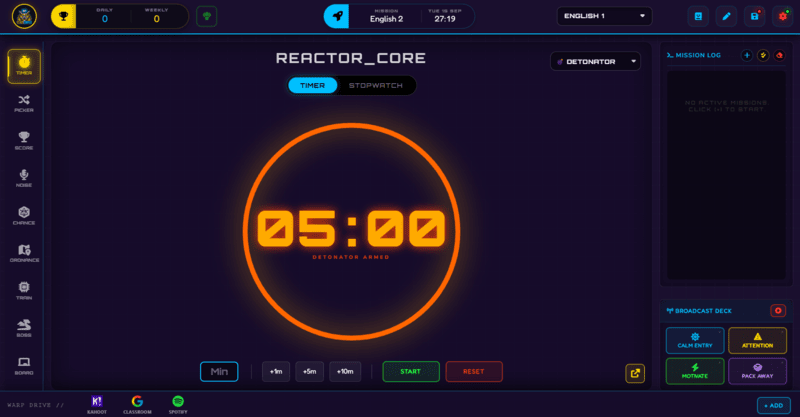 Class Cortex Timer widget on the classroom scoreboard